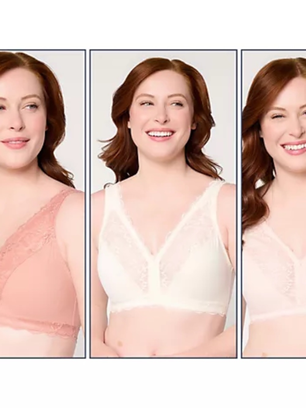 Breezies Soft Support Lace Wirefree Unlined Bra Set of 3, Tonal Sz L a713658